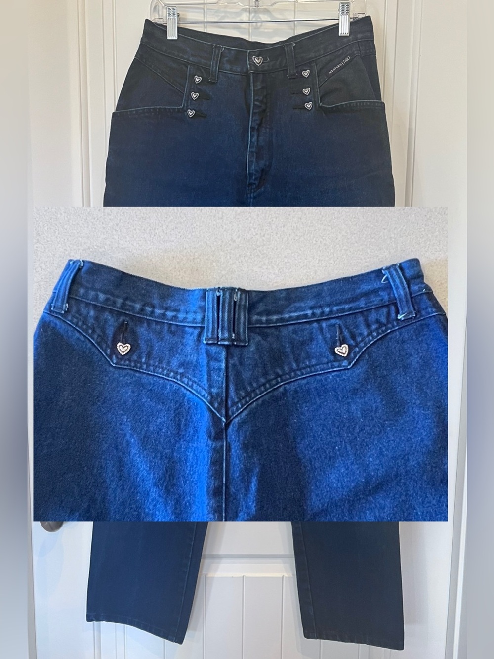 Vintage Western Ethics Dark Indigo High Waisted Jeans Bareback Heart Buttons